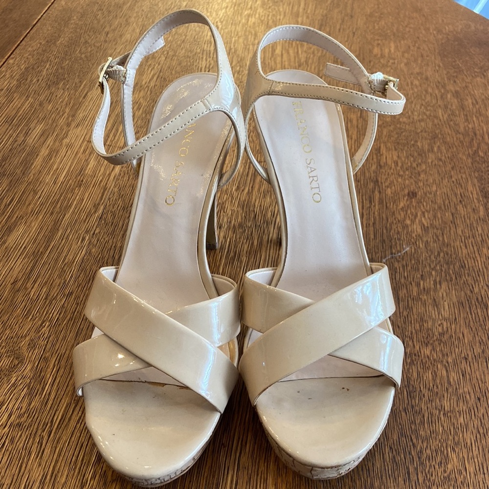 Franco Sarto Amanda Nude Patent Leather & Cork Heels - Picture 2 of 4